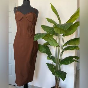 Plus Chocolate Brown Bandage Cut Out Underbust Strappy Midi Dress